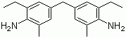 Chemical structure diagram of MMEA (4,4'-Methylenebis(2-ethyl-6-methylaniline), CAS 19900-72-2) — a hindered aromatic diamine used as a polyurethane chain extender and epoxy curing agent, molecular formula C19H26N2