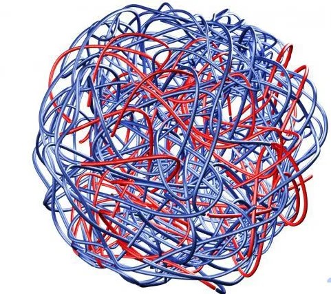 A cage-like structure formed by the entanglement of polymer chains